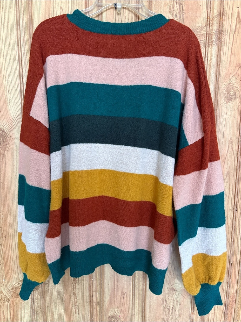 Andree Multicolor Striped Women's Sweater - Teal, Pink, Mustard & Rust - Picture 5 of 7